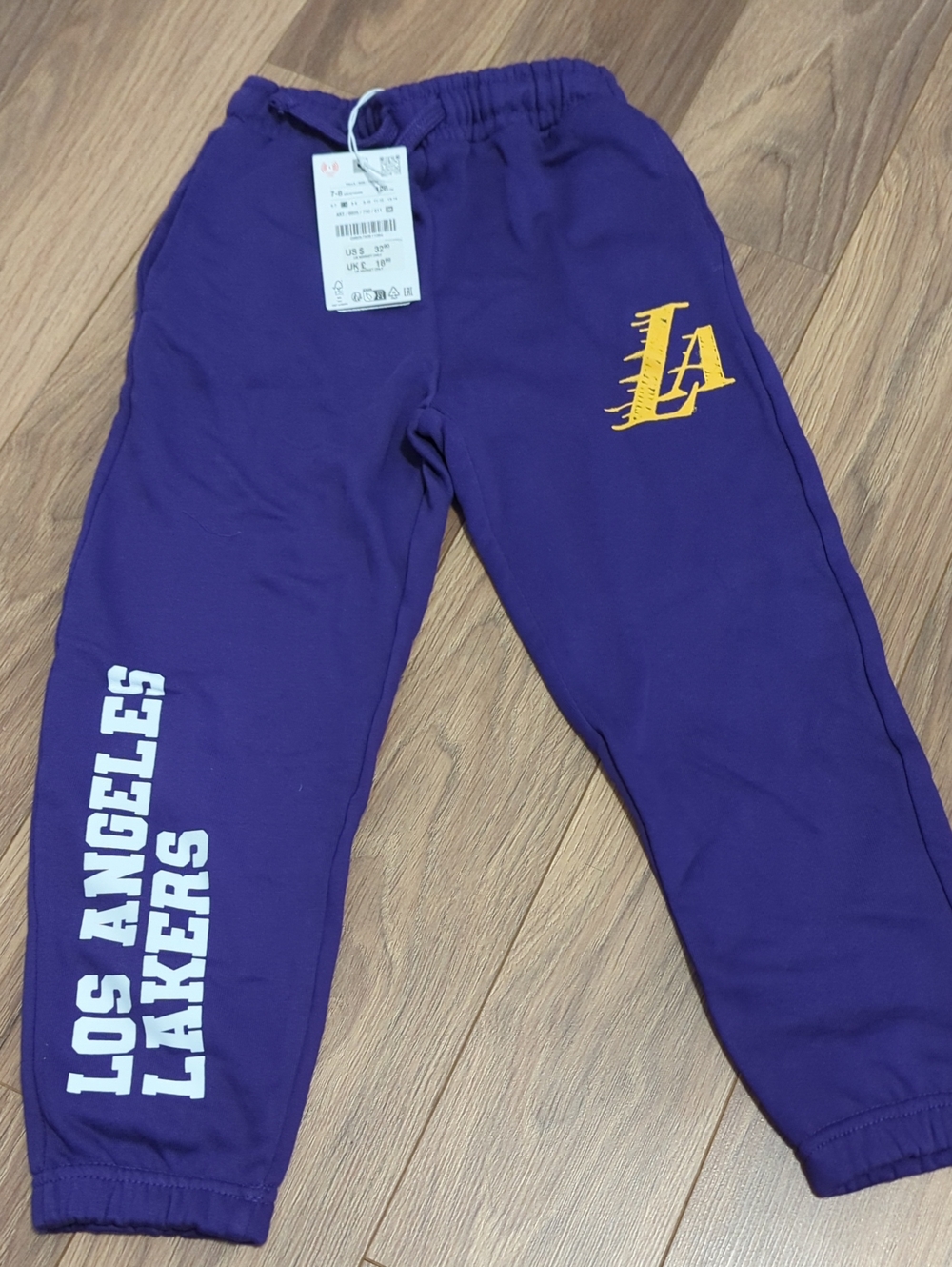 Zara Purple Sweatpants with Gold LA Logo and White Team Text